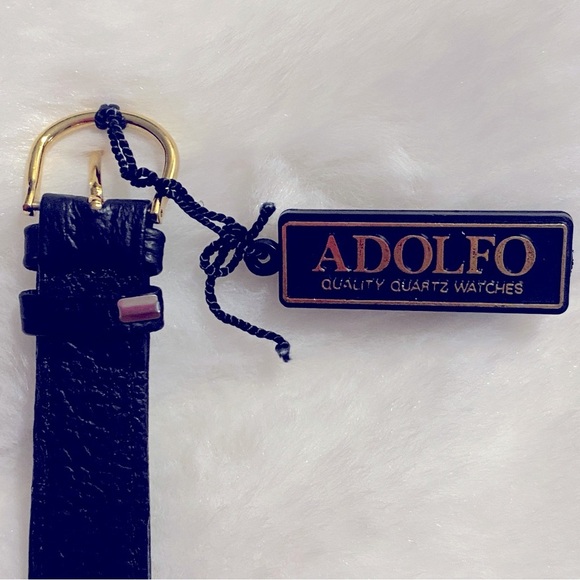 NWT ADOLFO Genuine Leather Quartz Analog Women's Watch In Black/Hold Hardware - Picture 9 of 10